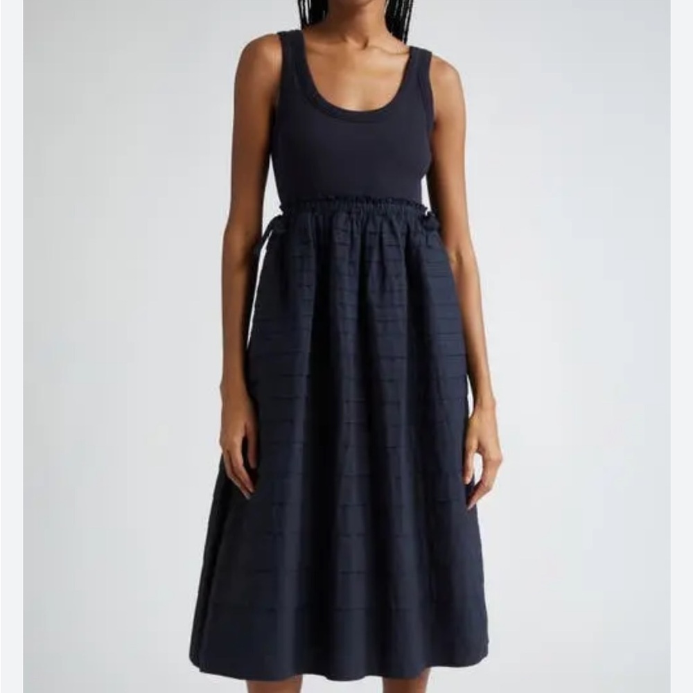 Cinq a Sept Midi Dress Akira Sleeveless Ribbed Knit Scoopneck Pintuck Skirt Mixy - Picture 3 of 16
